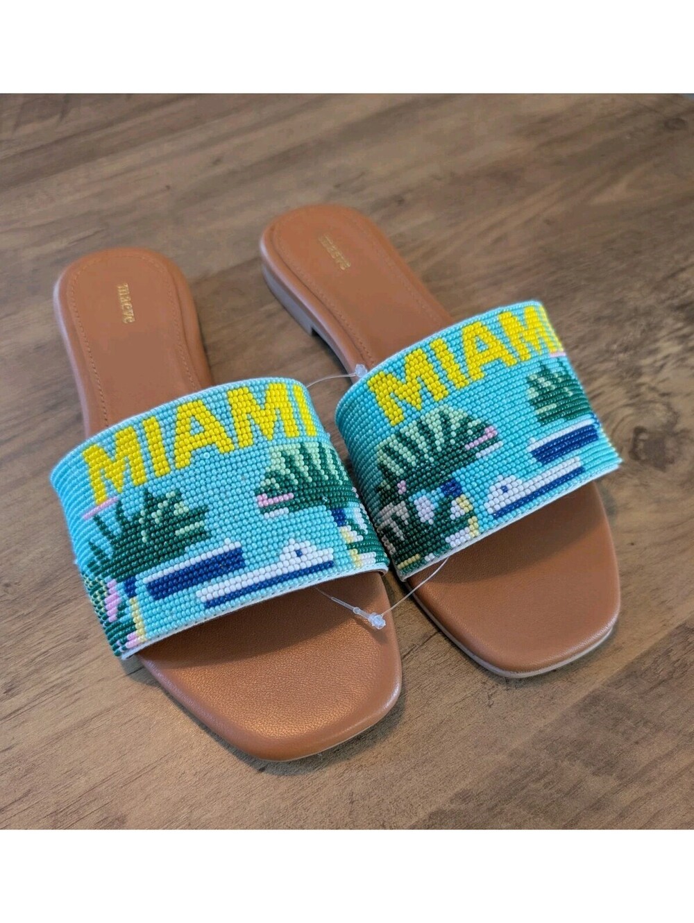 The Fiona Miami Turquoise Beaded Slide Sandals by Maeve Anthropologie 36 US 6